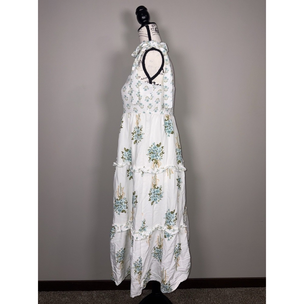 August Sky Boutique Womens Blue Floral Tie Strap Tiered Dress Size Medium - Picture 8 of 8